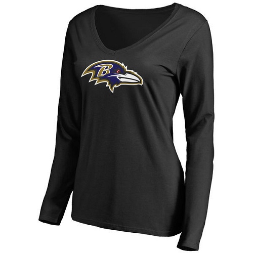 Football Women's Baltimore Ravens Black Primary Team Logo Slim Fit Long Sleeve T-Shirt
