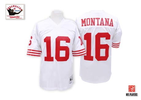 Men's Joe Montana White Road Authentic Football Jersey: San Francisco 49ers #16 Throwback Mitchell and Ness Jersey