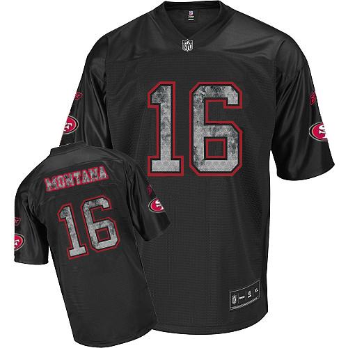 Men's Joe Montana Sideline Black United Authentic Football Jersey: San Francisco 49ers #16 Throwback  Jersey