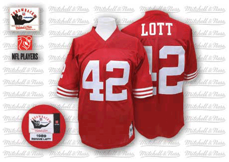 Men's Ronnie Lott Red Home Authentic Football Jersey: San Francisco 49ers #42 Throwback Mitchell and Ness Jersey