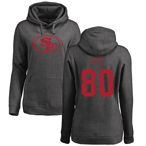 Women's Jerry Rice Ash One Color Football : San Francisco 49ers #80 Pullover Hoodie