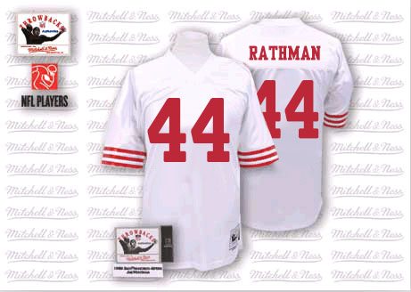 Men's Tom Rathman White Road Authentic Football Jersey: San Francisco 49ers #44 Throwback Mitchell and Ness Jersey