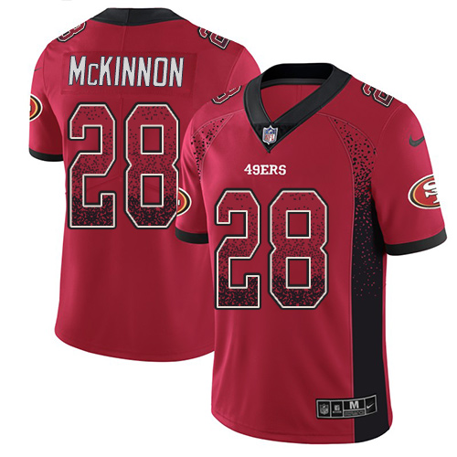 Men's Jerick McKinnon Red Limited Football Jersey: San Francisco 49ers #28 Rush Drift Fashion  Jersey