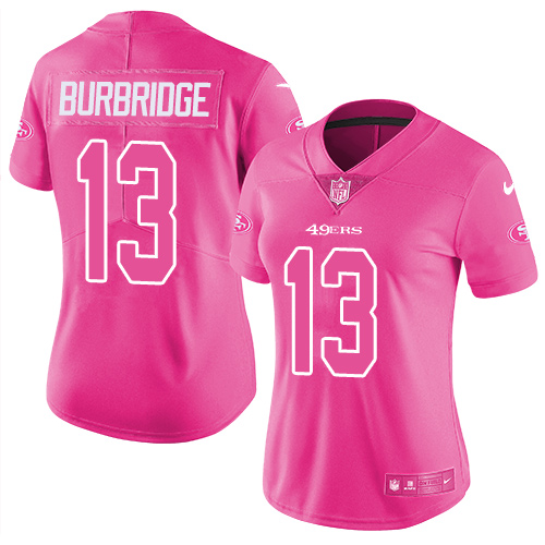 Women's Aaron Burbridge Pink Limited Football Jersey: San Francisco 49ers #13 Rush Fashion  Jersey