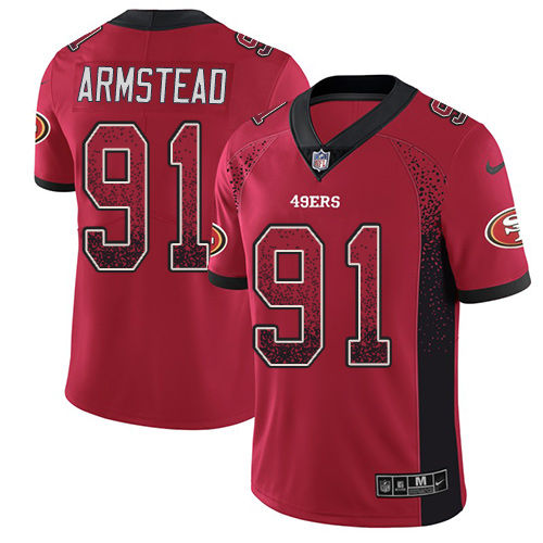 Men's Arik Armstead Red Limited Football Jersey: San Francisco 49ers #91 Rush Drift Fashion  Jersey