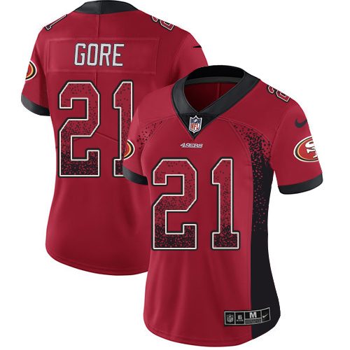 Women's Frank Gore Red Limited Football Jersey: San Francisco 49ers #21 Rush Drift Fashion  Jersey