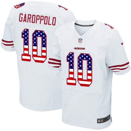 Men's Jimmy Garoppolo White Road Elite Football Jersey: San Francisco 49ers #10 USA Flag Fashion  Jersey