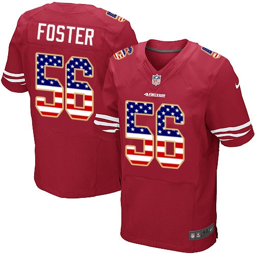 Men's Reuben Foster Red Home Elite NFL Jersey: San Francisco 49ers #56 USA Flag Fashion Nike Jersey