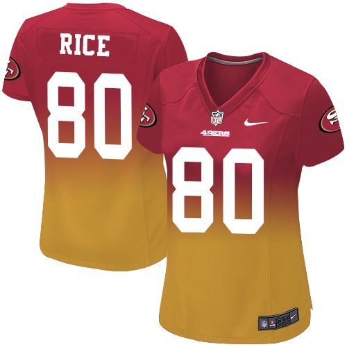 Women's Jerry Rice Red/Gold Elite Football Jersey: San Francisco 49ers #80 Fadeaway  Jersey