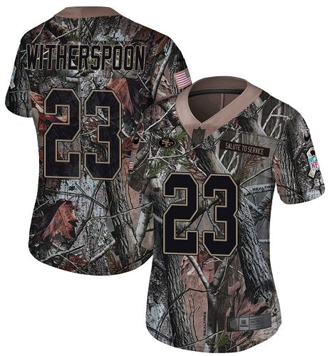 Women's Ahkello Witherspoon Camo Limited Football Jersey: San Francisco 49ers #23 Rush Realtree  Jersey