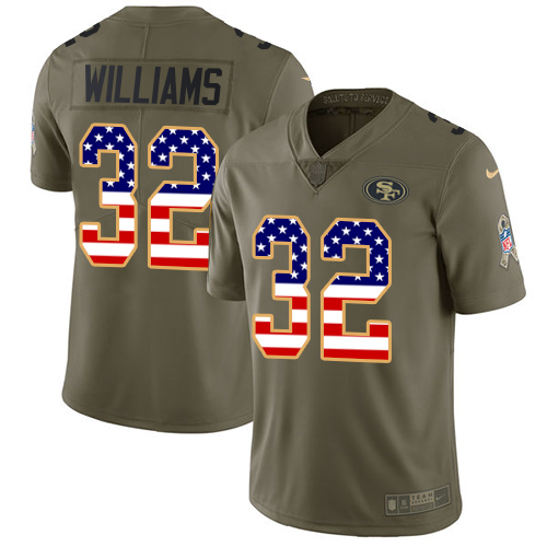 Men's Joe Williams Olive/USA Flag Limited NFL Jersey: San Francisco 49ers #32 2017 Salute to Service Nike Jersey