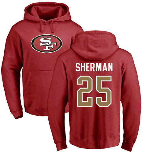 Richard Sherman Red Name & Number Logo Football : San Francisco 49ers #25 Pullover Hoodie