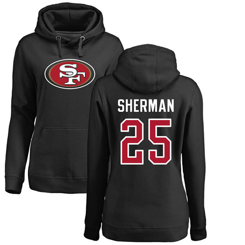 Women's Richard Sherman Black Name & Number Logo Football : San Francisco 49ers #25 Pullover Hoodie