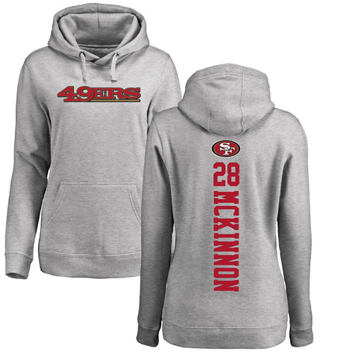 Women's Jerick McKinnon Ash Backer Football : San Francisco 49ers #28 Pullover Hoodie