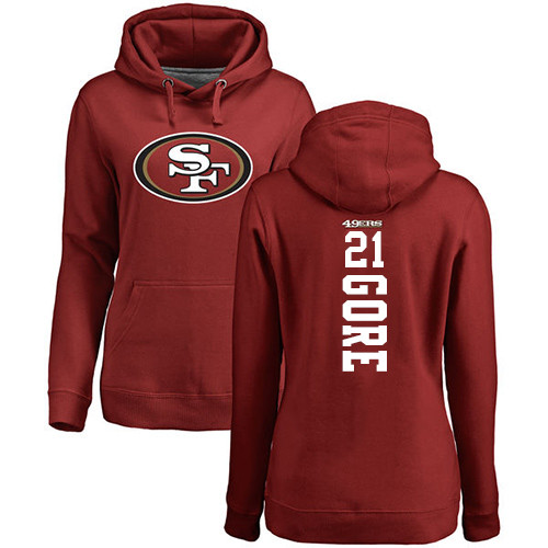 Women's Frank Gore Red Backer Football : San Francisco 49ers #21 Pullover Hoodie