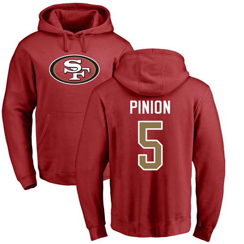 Bradley Pinion Red Name & Number Logo Football : San Francisco 49ers #5 Pullover Hoodie