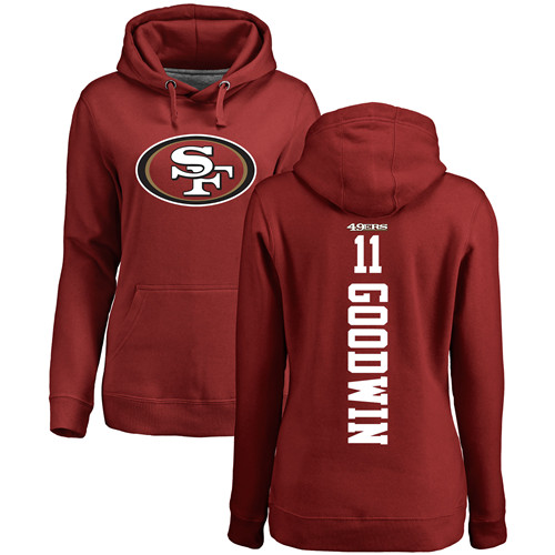 Women's Marquise Goodwin Red Backer Football : San Francisco 49ers #11 Pullover Hoodie