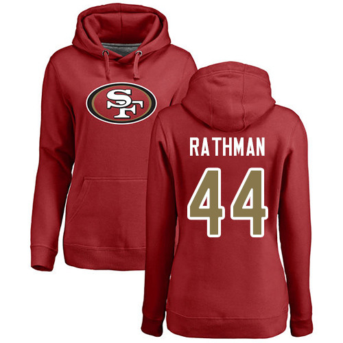 Women's Tom Rathman Red Name & Number Logo Football : San Francisco 49ers #44 Pullover Hoodie