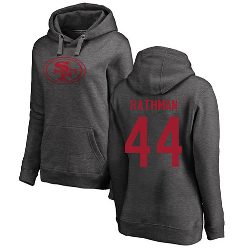 Women's Tom Rathman Ash One Color Football : San Francisco 49ers #44 Pullover Hoodie