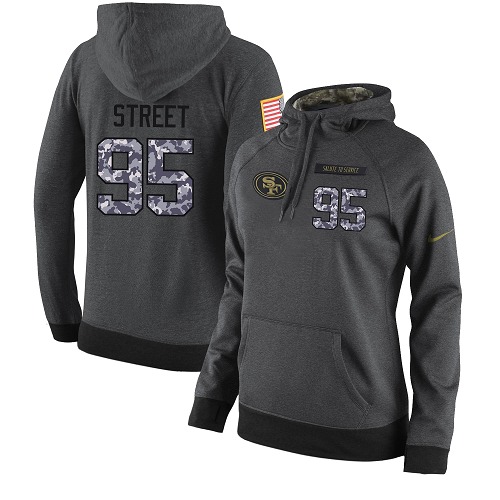 Football Women's  San Francisco 49ers #95 Kentavius Street Stitched Black Anthracite Salute to Service Player Performance Hoodie