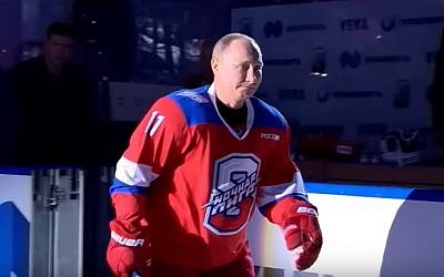 Russian President Vladimir Putin during an ice-hockey game in Sochi, Russia, May 10, 2019 (YouTube screenshot)