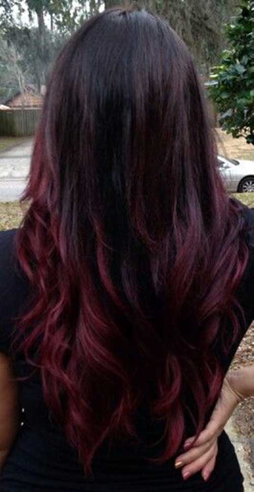 Dark Brown Wavy Hair Colour with Red Ombre