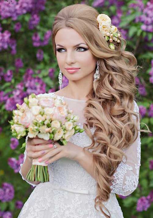 Wedding Side Half Up Hairstyle with Flowers