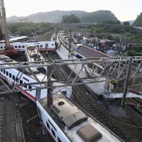 The scene of the Puyuma express derailment at Xinma Station in Yilan County last October. 
