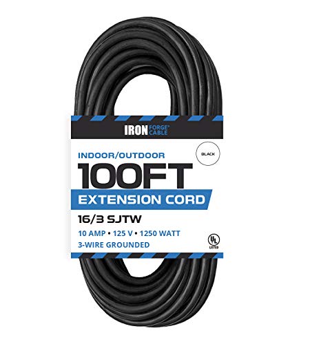 100 Ft Black Extension Cord - 16/3 Durable Electrical Cable