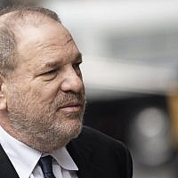 In this photo from April 26, 2019, disgraced Hollywood mogul Harvey Weinstein returns to the State Supreme Court in New York, after a break in a pre-trial hearing over sexual assault charges. (Johannes Eisele/AFP)