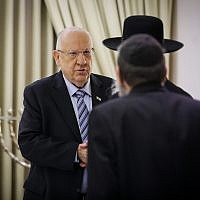 Members of the United Torah Judaism party meet with President Reuven Rivlin at the President's Residence in Jerusalem on September 23, 2019. (Hadas Parush/Flash90)