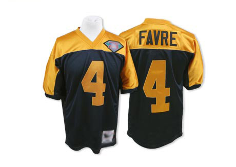 Men's Brett Favre Navy Blue/Gold Authentic Football Jersey: Green Bay Packers #4 Throwback 75th Patch Mitchell and Ness Jersey