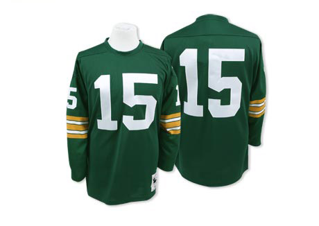 Men's Bart Starr Green Home Authentic Football Jersey: Green Bay Packers #15 Throwback Mitchell and Ness Jersey