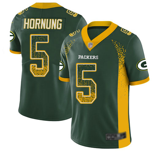 Men's Paul Hornung Green Limited Football Jersey: Green Bay Packers #5 Rush Drift Fashion  Jersey