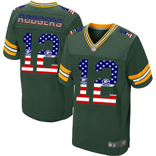 Men's Aaron Rodgers Green Elite Football Jersey: Green Bay Packers #12 USA Flag Fashion  Jersey