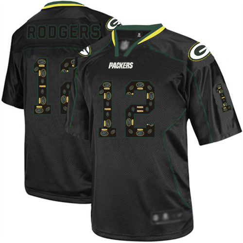 Men's Aaron Rodgers New Lights Out Black Elite Football Jersey: Green Bay Packers #12  Jersey