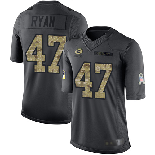Men's Jake Ryan Black Limited Football Jersey: Green Bay Packers #47 2016 Salute to Service  Jersey