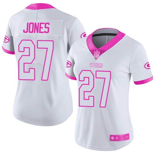 Women's Josh Jones White/Pink Limited Football Jersey: Green Bay Packers #27 Rush Fashion  Jersey