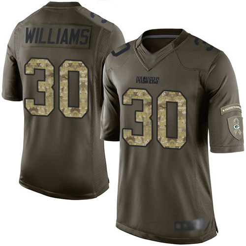 Men's Jamaal Williams Green Elite Football Jersey: Green Bay Packers #30 Salute to Service  Jersey