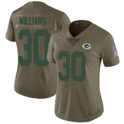 Women's Jamaal Williams Olive Limited Football Jersey: Green Bay Packers #30 2017 Salute to Service  Jersey