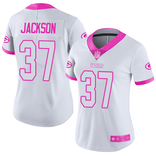Women's Josh Jackson White/Pink Limited Football Jersey: Green Bay Packers #37 Rush Fashion  Jersey