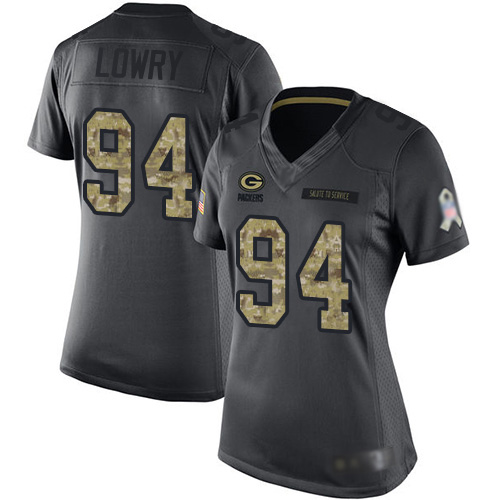 Women's Dean Lowry Black Limited Football Jersey: Green Bay Packers #94 2016 Salute to Service  Jersey