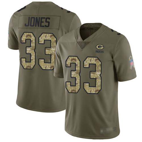 Men's Aaron Jones Olive/Camo Limited Football Jersey: Green Bay Packers #33 2017 Salute to Service  Jersey