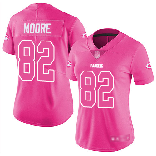 Women's J'Mon Moore Pink Limited Football Jersey: Green Bay Packers #82 Rush Fashion  Jersey