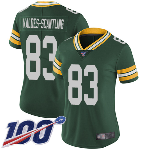 Women's Marquez Valdes-Scantling Green Home Limited Football Jersey: Green Bay Packers #83 100th Season Vapor Untouchable  Jersey