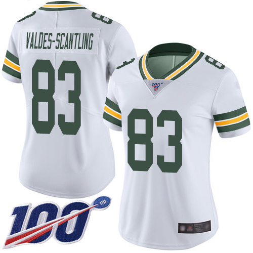 Women's Marquez Valdes-Scantling White Road Limited Football Jersey: Green Bay Packers #83 100th Season Vapor Untouchable  Jersey