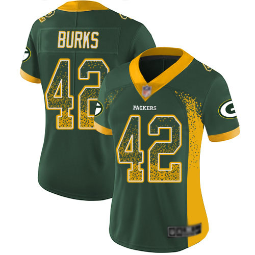 Women's Oren Burks Green Limited Football Jersey: Green Bay Packers #42 Rush Drift Fashion  Jersey