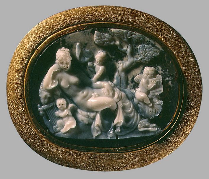 Hermaphroditos and the erotes, onyx cameo from Alexandria, 1st century BCE