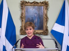 Scottish First Minister makes a statement at Bute House on 19 December 2019 in Edinburgh.