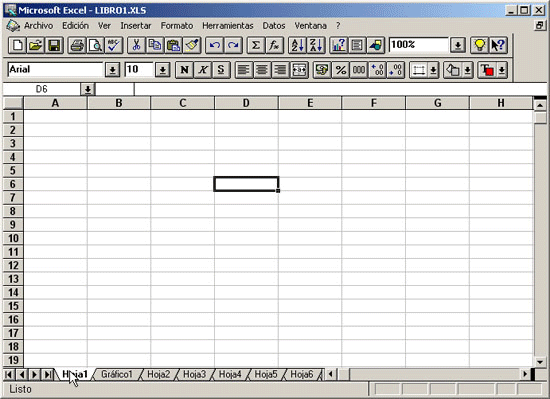 Entorno del programa Microsoft Excel 7.0 (Excel 95)